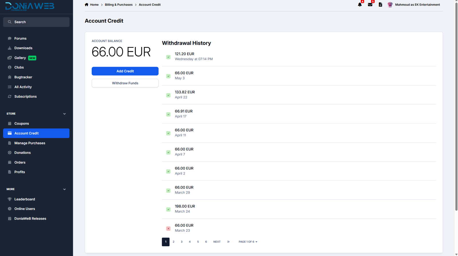 Screenshot of Subscription details